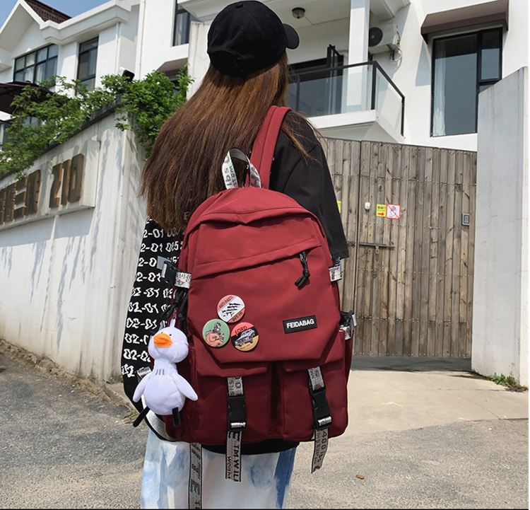 Balo đi học ulzzang trơn màu +Tăng móc vịt+huy hiệu cho học sinh Hàn Quốc unisex Lalunavn - A25