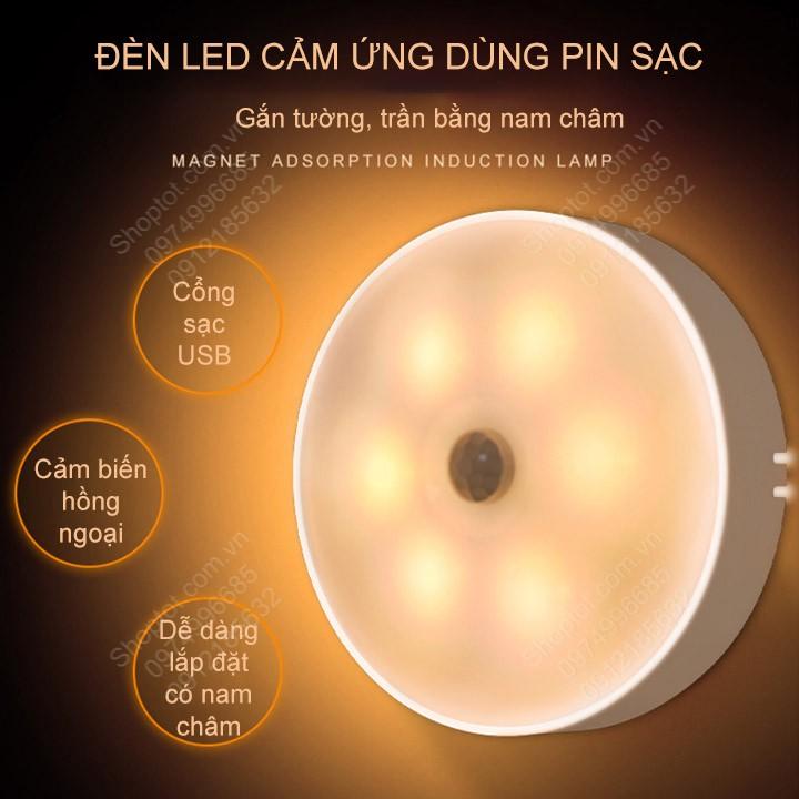 Đèn Led cảm biến hồng ngoại nhỏ gọn, 6 mắt led gắn tủ, hành lang, bếp, gường có miếng dán nam châm rất tiện