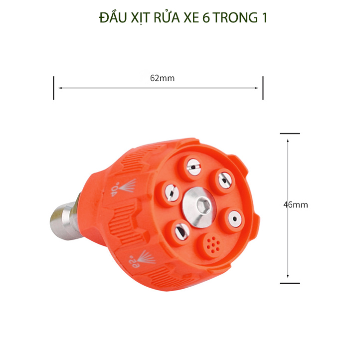 Béc phun rửa xe 6 chế độ phun áp lực cao gắn súng rửa xe, đầu kết nối nhanh 1/4 Inch bằng inox, các đầu phun bằng inox