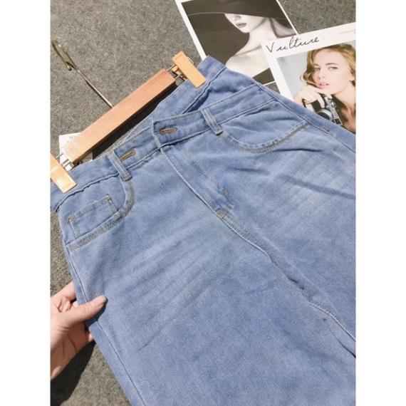 Quần Jeans Bò Ống Rộng Nữ Cạp Chéo Chất Bò Mềm