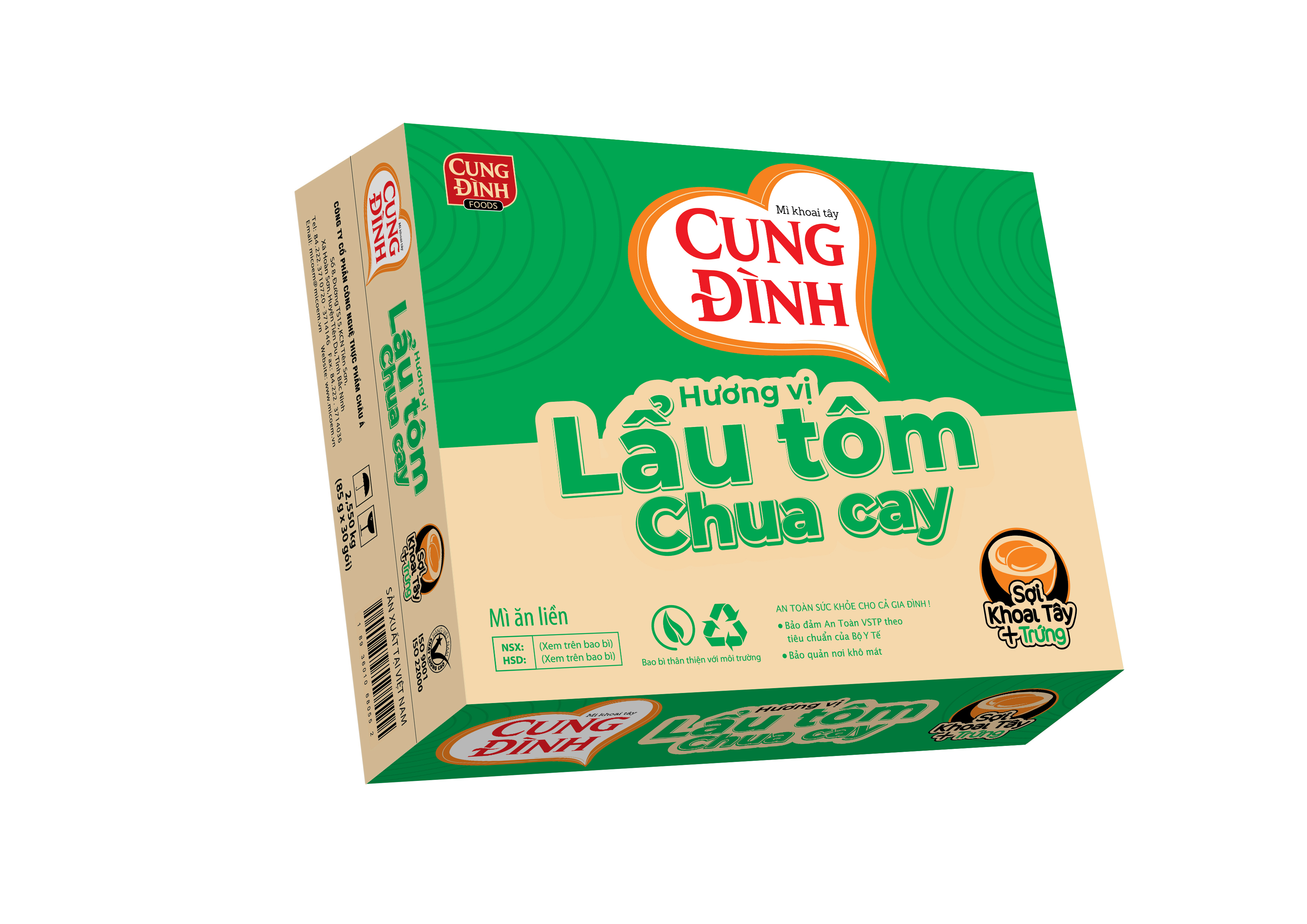 Thùng 30 Gói Mì Khoai Tây Cung Đình Hương Vị Lẩu Tôm Chua Cay