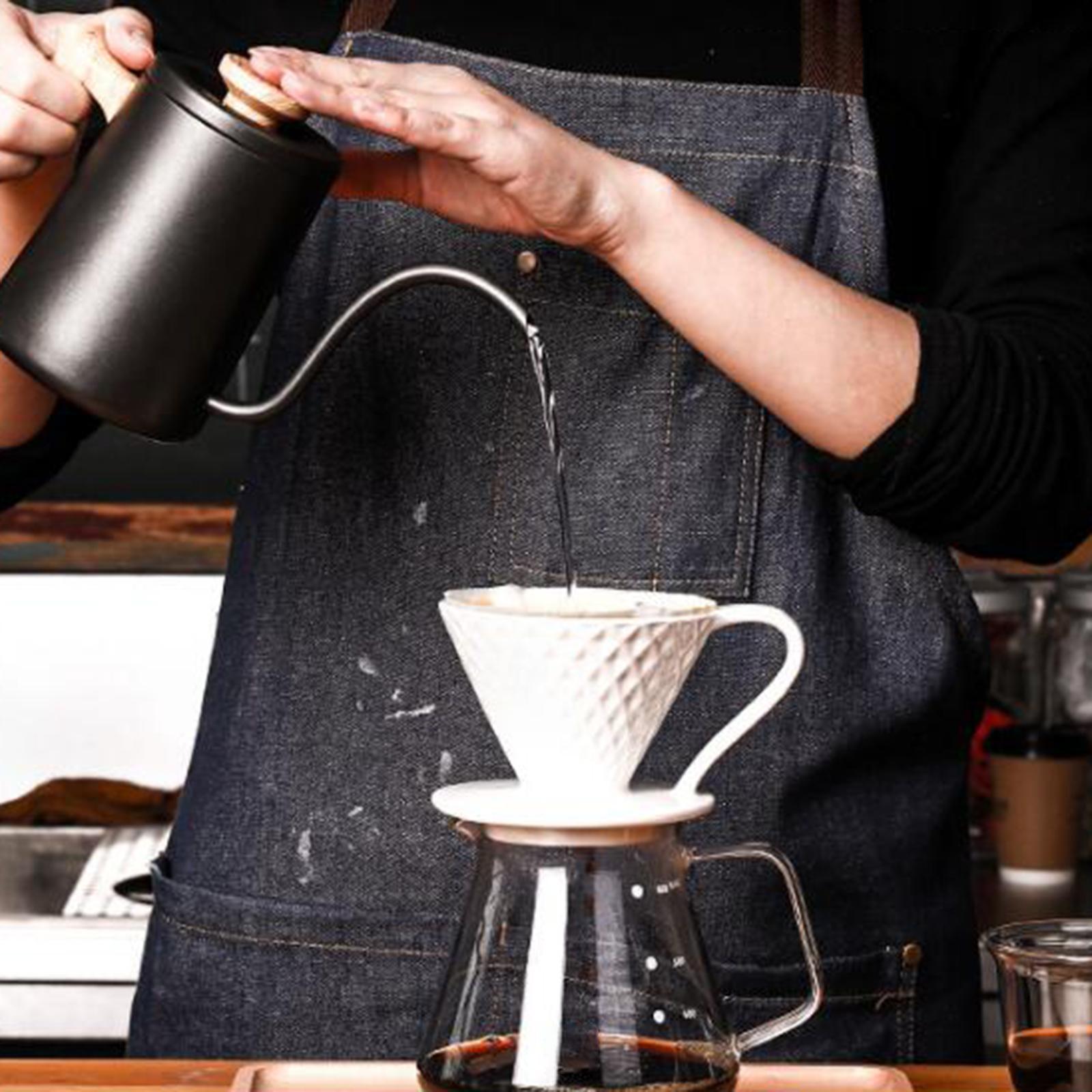 Drip Coffee Pot 600ml Kettle Wood Handle Narrow for Coffee Maker Black