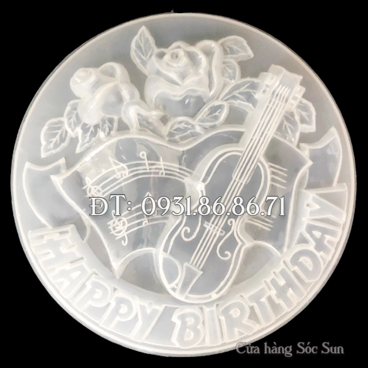 Khuôn rau câu sinh nhật Happy Birthday cây đàn hoa hồng loại 30 cm – Mã số 1818
