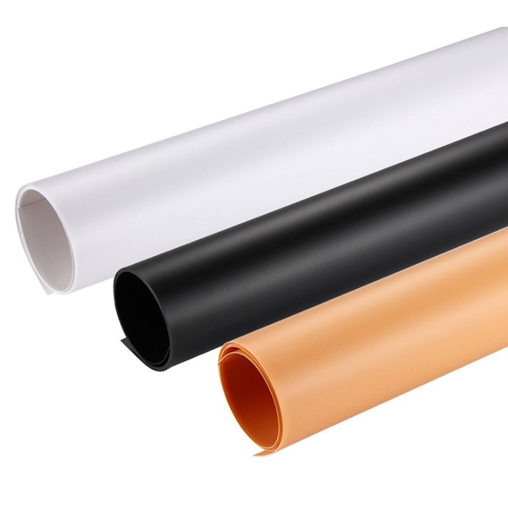 Bộ 3 tấm phông nền PVC chụp sản phẩm 60cm x 120cm (Đen, trắng, cam)