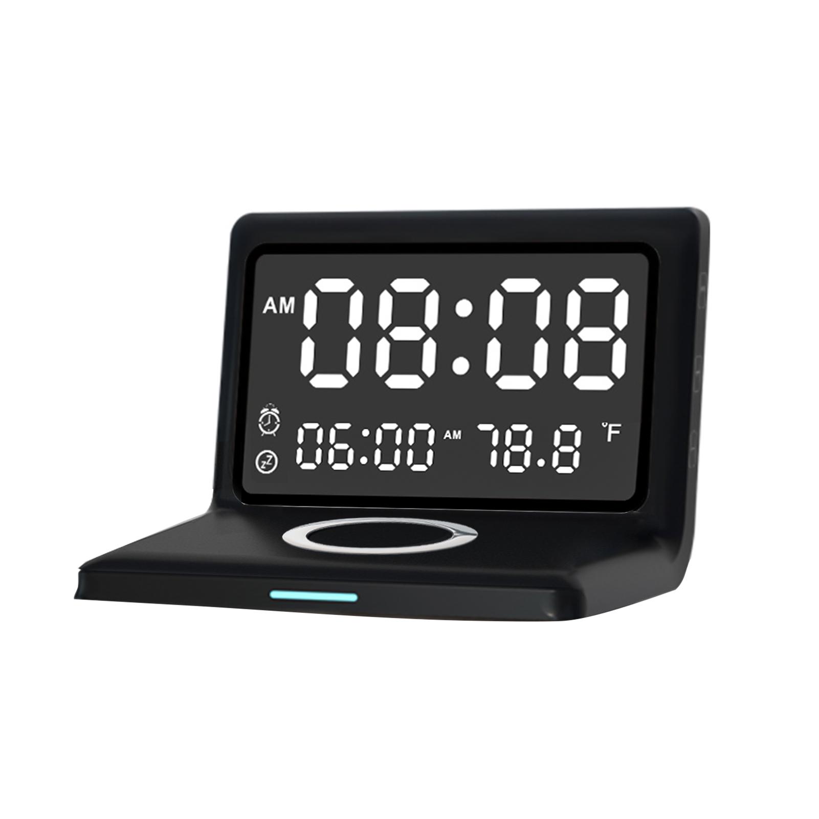 Digital Mirror Clock 15W Wireless Charging Alarm Clock with Large Dimmable Display Screen Snooze Function USB Output