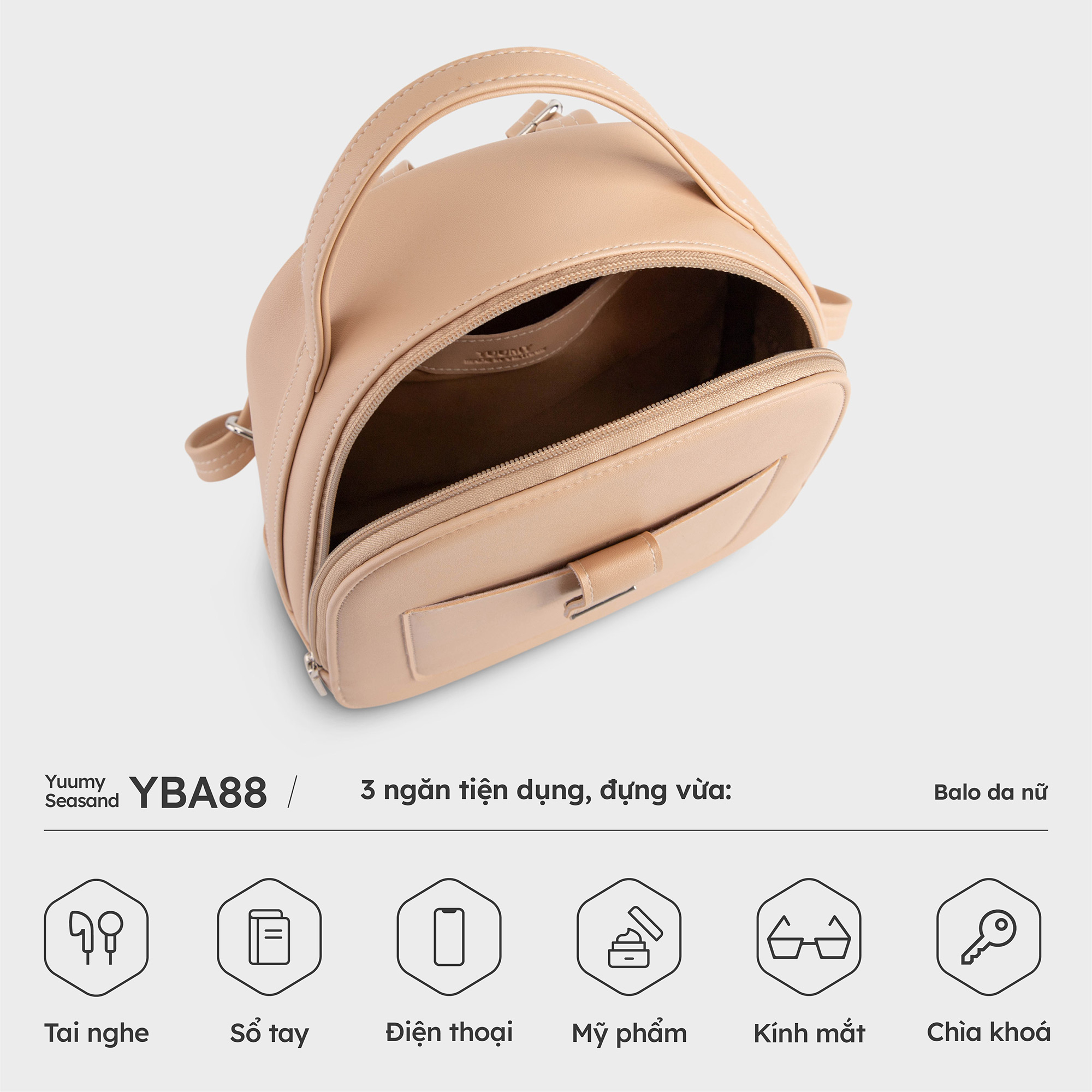 Balo Yuumy ( Thời trang nữ phong cách tối giản cỡ trung - Balo da Seasand YBA88 )