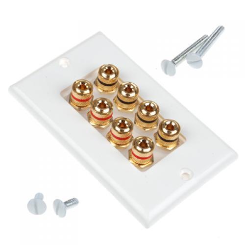Budget 4 Speakers Cable Wall Plate 8 Banana Plug for Audio Video Theater Cable