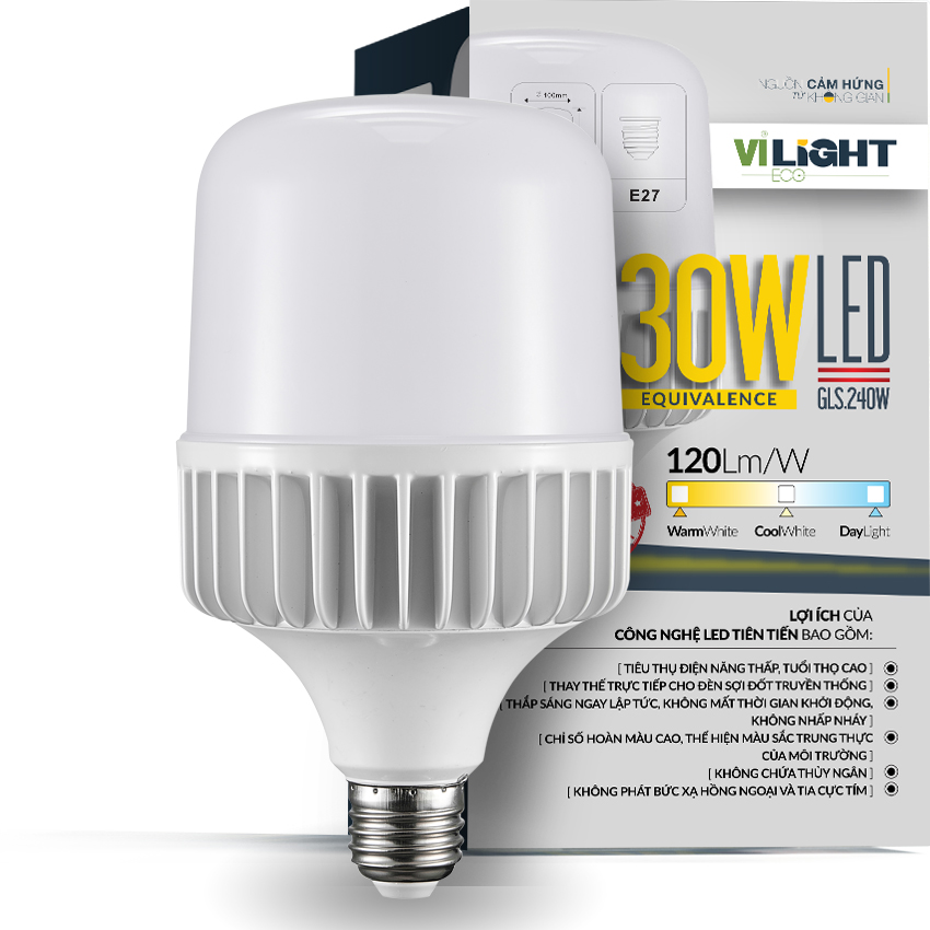 Bóng đèn Led Bulb 30W thân nhôm Vi-Light sáng trắng 6500K