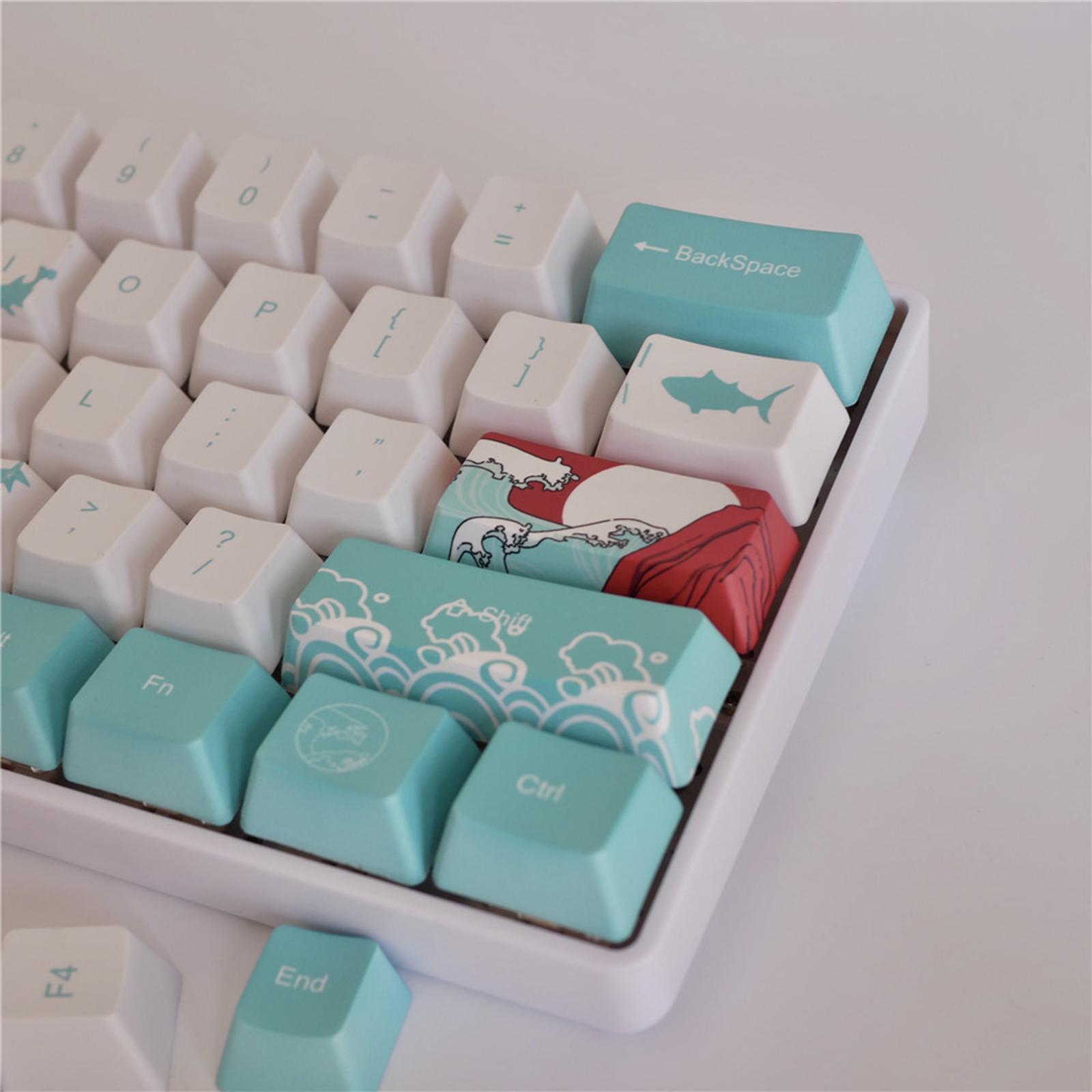 71 Keys Coral Sea Ukiyo-e PBT Keycaps Set for Cherry MX Keyboards English