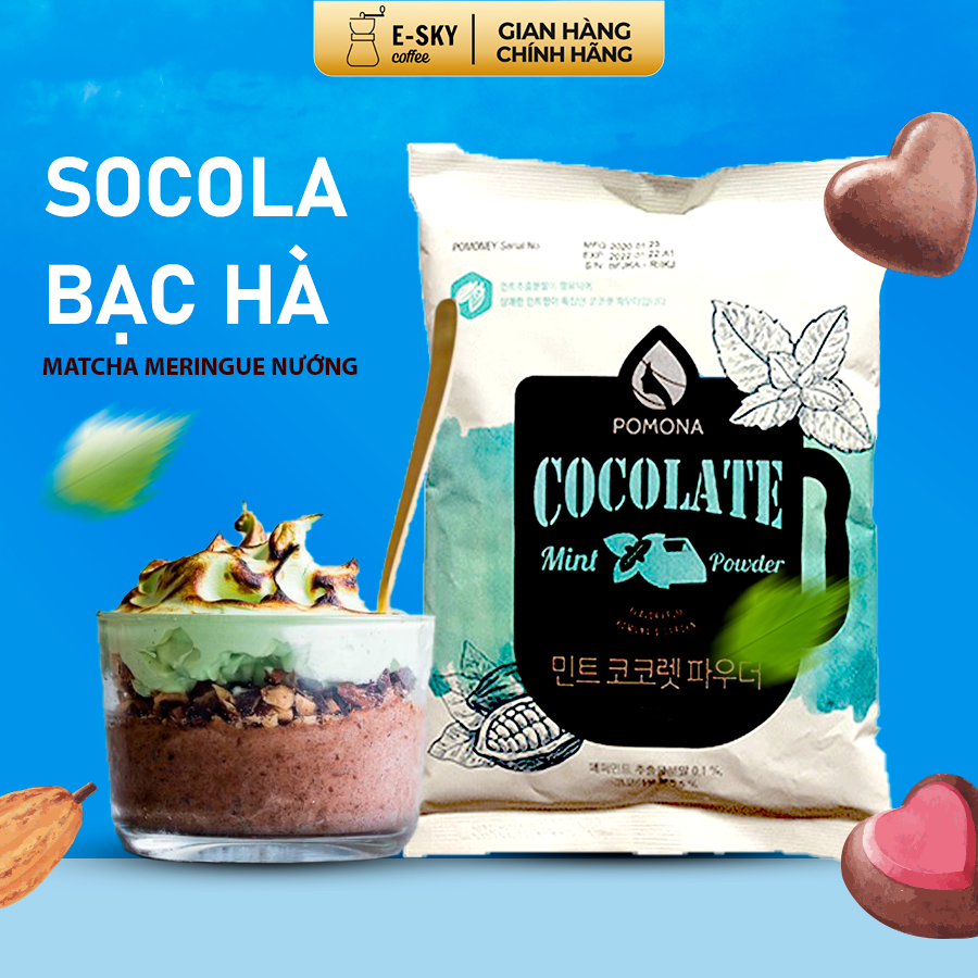 Bột Socola Bạc Hà Pomona Mint Chocolate Powder Nguyên Liệu Pha Chế Cà Phê, Latte, Mocha, Đá Xay, Sữa Lắc Hàn Quốc Gói 800g