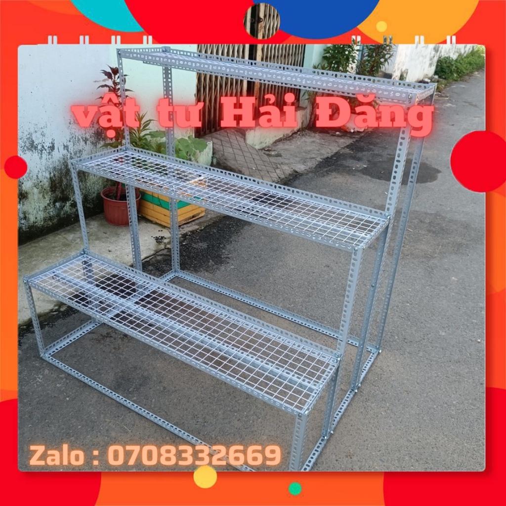 Kệ sắt v lỗ bậc thang 3 tầng có bánh ,kệ sắt đa năng nhiều kích thước có bánh xe,vỉ lưới ô vuông
