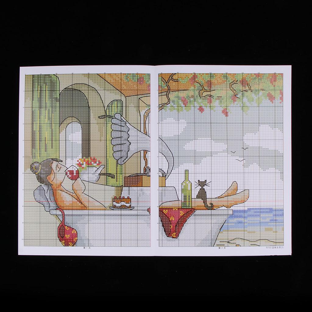 2PCS Enjoy Life Stamped Cross Stitch Kit for Beginners DIY Counted 14CT