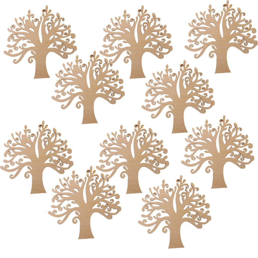 10 Pieces Unpainted Blank Wood Wooden Tree Embellishments for DIY Crafts