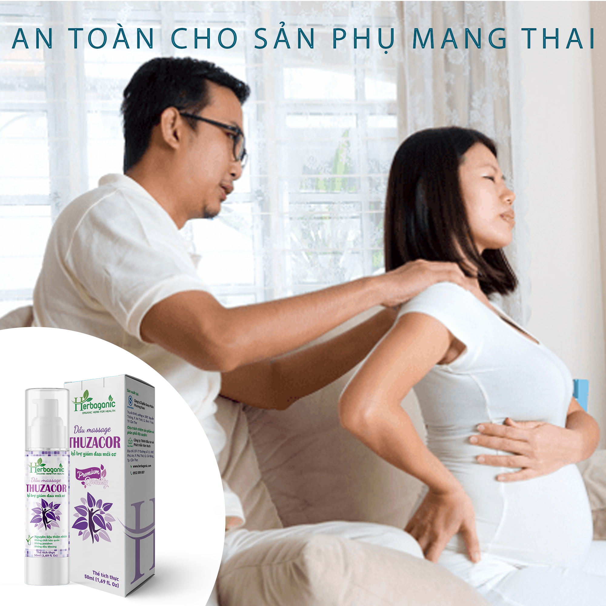 Tinh dầu xoa bóp giảm đau 50ml - Massage body giảm mỏi cơ, vai gáy, giảm đau lưng, dưỡng ẩm da - Thuzacor - Herbaganic