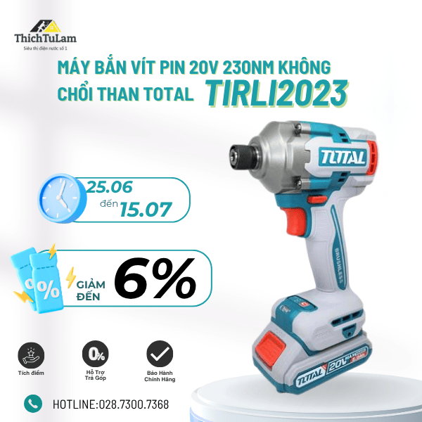 MÁY BẮN VÍT PIN 20V 230NM KHÔNG CHỔI THAN TIRLI2023 TOTAL - HÀNG CHÍNH HÃNG