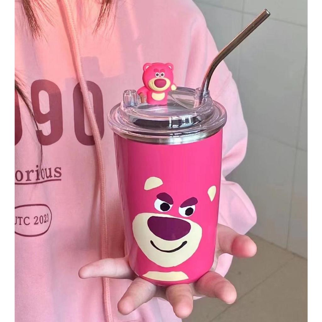 Cốc Giữ Nhiệt Hình Gấu Dâu,Bình Giữ Nhiệt Gấu Dâu Lotso inox 304 Cao Cấp Không Gỉ, Tặng Ống Hút Tiện Lợi
