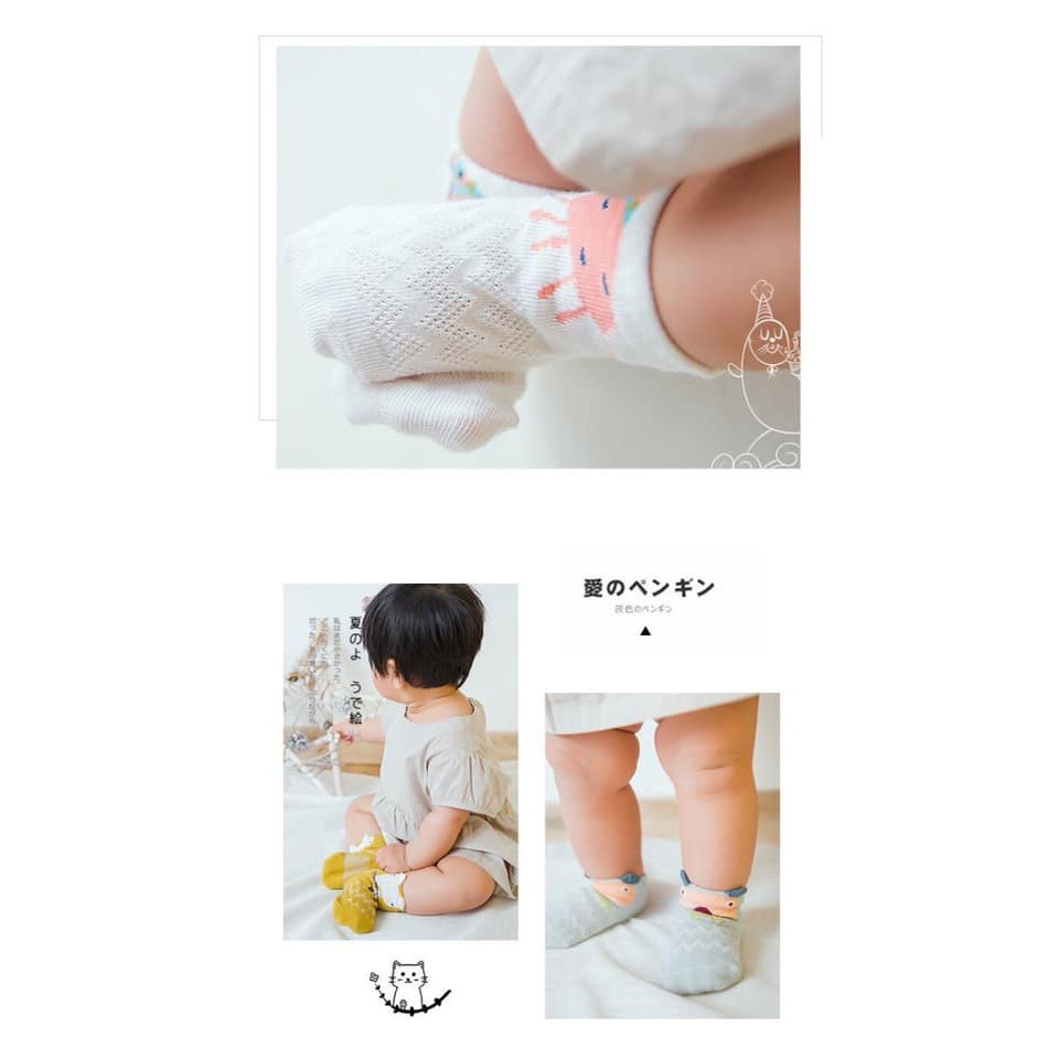 Set 5 đôi tất lưới cổ thấp cho bé 0-2 tuổi chất cotton chống trơn trượt hình thú lạ mắt phối màu xinh xắn – T013 - bé trai - Size XS 0-3m