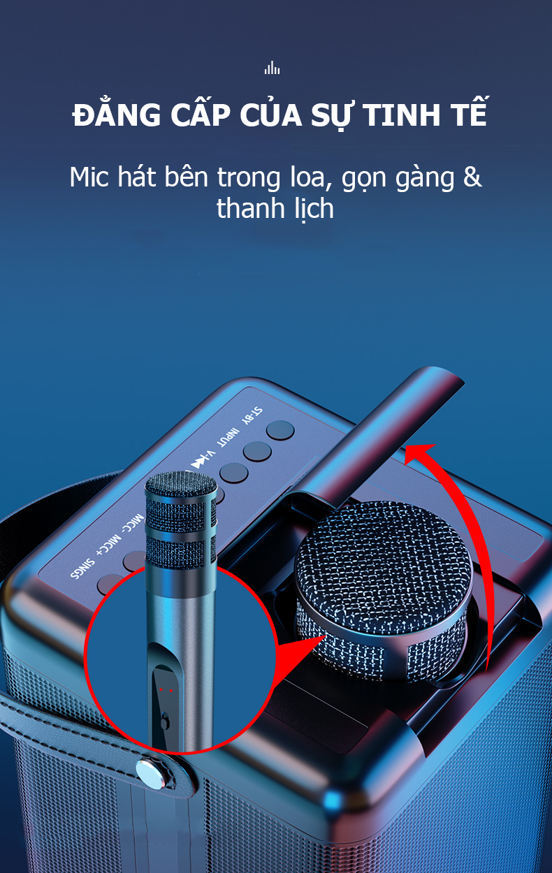 Loa karaoke di động, công suất lớn, âm bass mạnh mẽ, thu âm, livestream đầy tiện ích