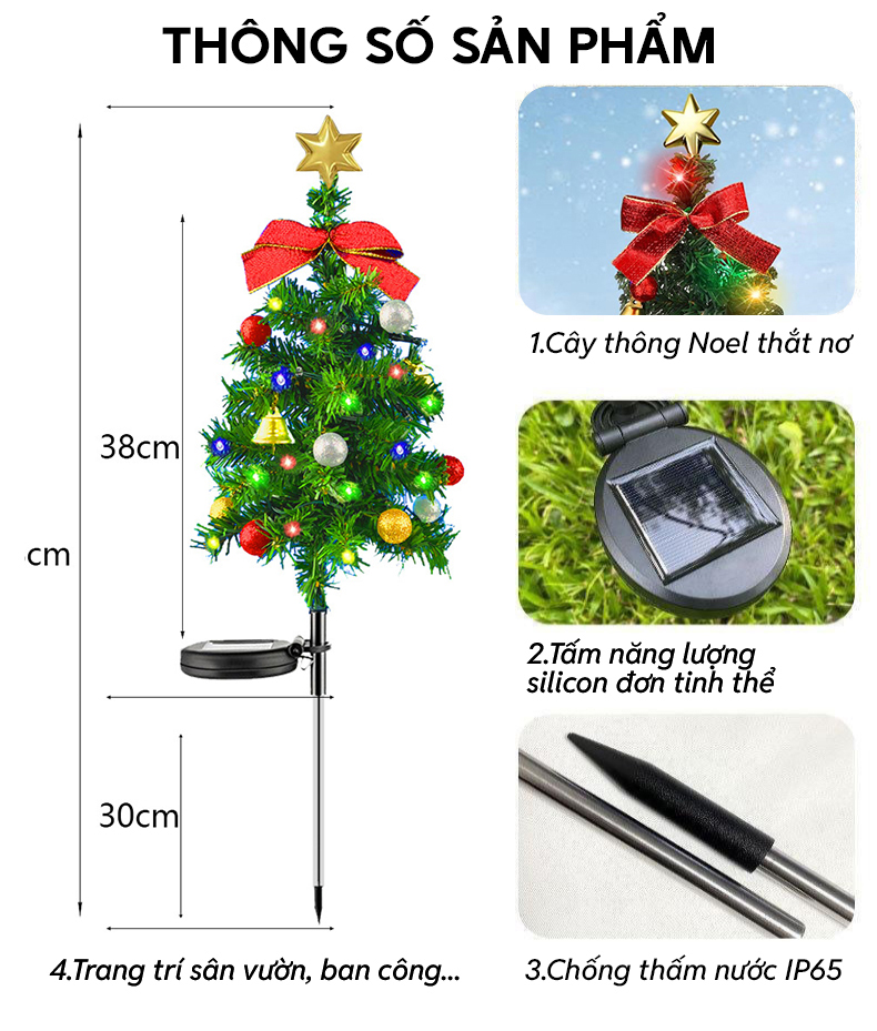Đèn trang trí năng lượng mặt trời cây thông Noel thắt nơ, tiết kiệm điện, bóng siêu sáng, chống thấm nước - DA3164