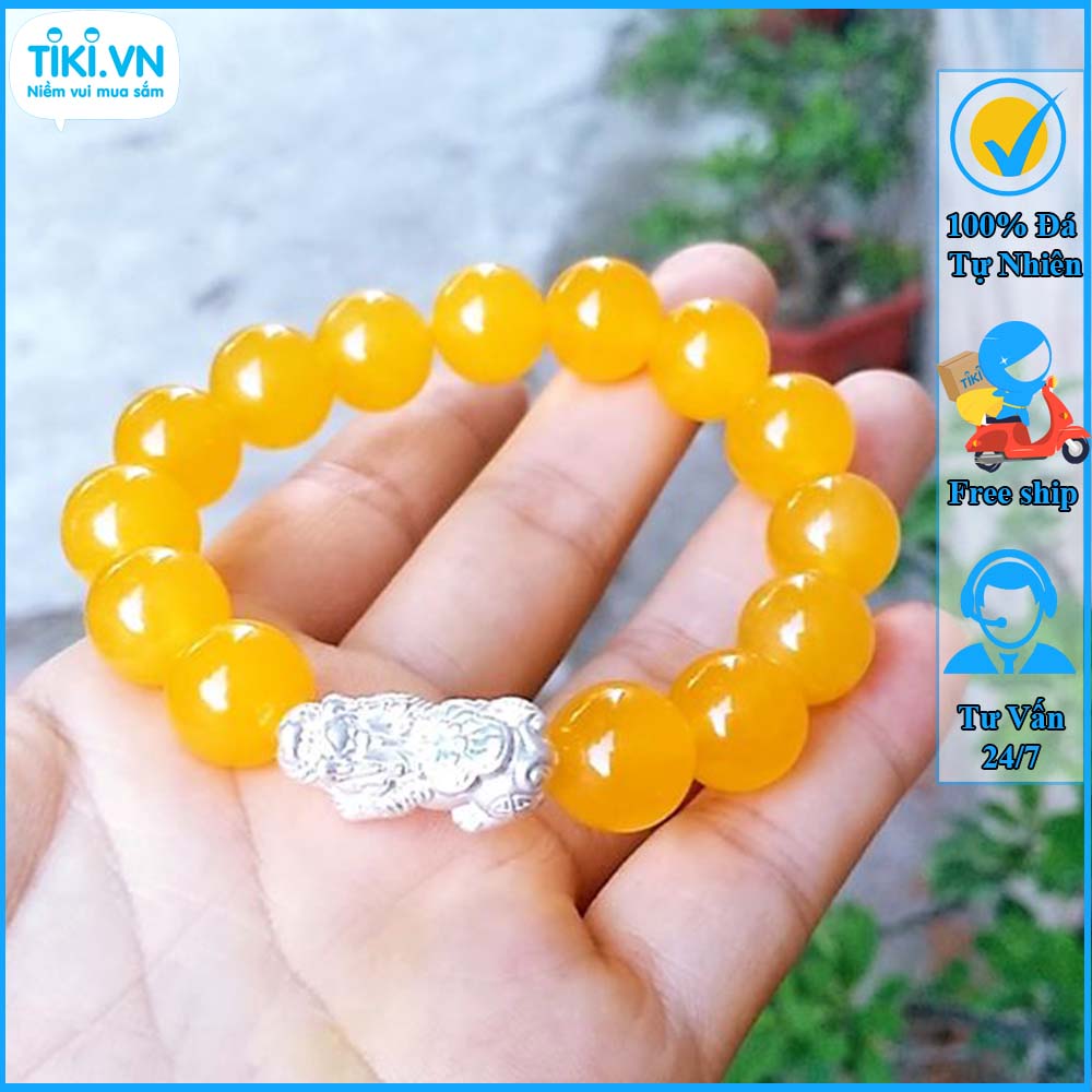 Vòng tay phong thủy nam nữ - Vòng đá mã não vàng tỳ hưu bạc - Vòng phong thủy cho người mệnh thổ kim