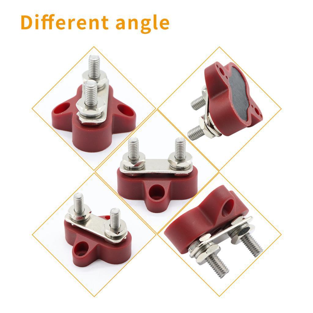 2X DC48V Double M6 Terminal Stud Bus Bar Power Distribution Box for Boat - Red