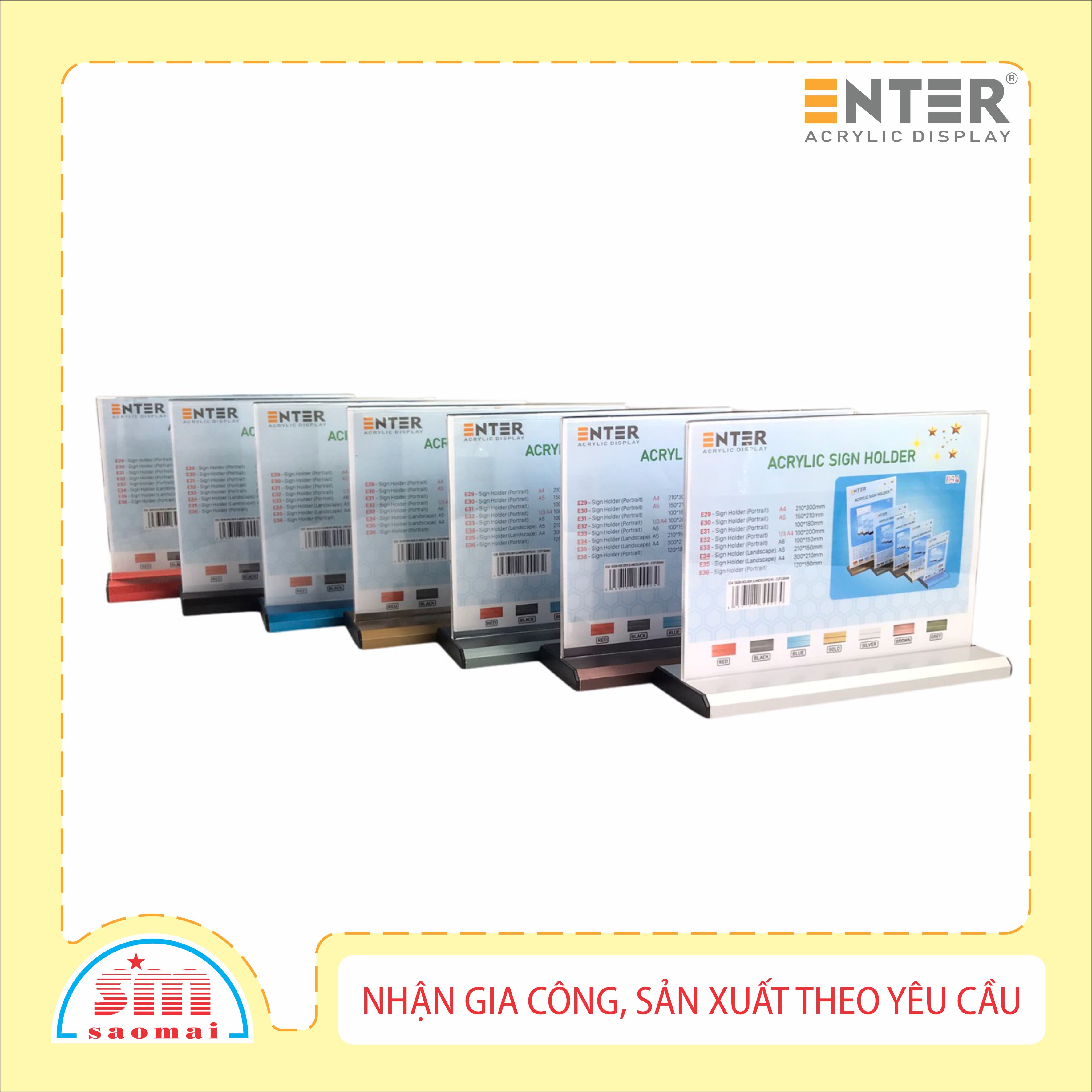 Kệ mica 2 mặt Enter E34 LR 210x150mm đế nhôm A5 ngang