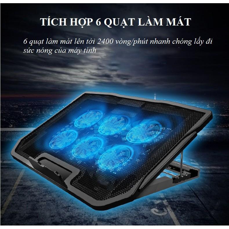 Tản Nhiệt Laptop ️️ Đế Tản Nhiệt Có 6 Quạt Tản Nhiệt Mạnh Mẽ - Phụ Kiện Laptop Bảo Vệ Máy Tính Bền Bỉ Hơn H9