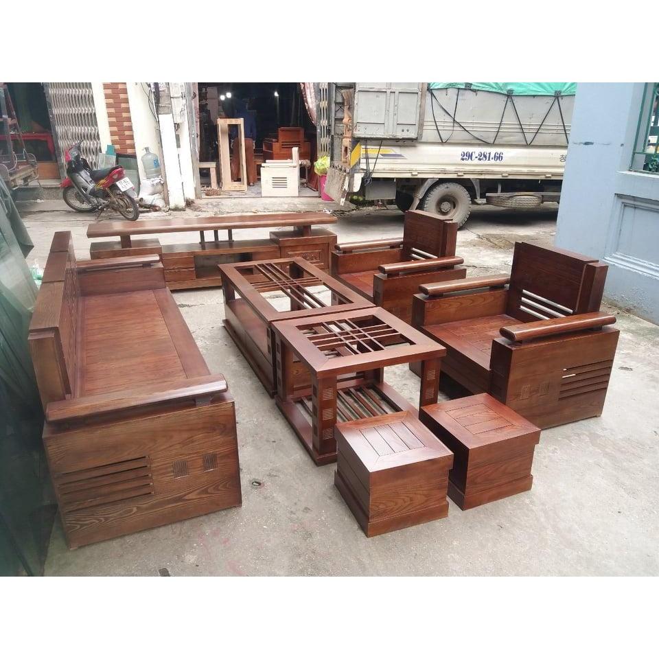 Bàn ghế phòng khách gỗ sồi nga màu óc chó