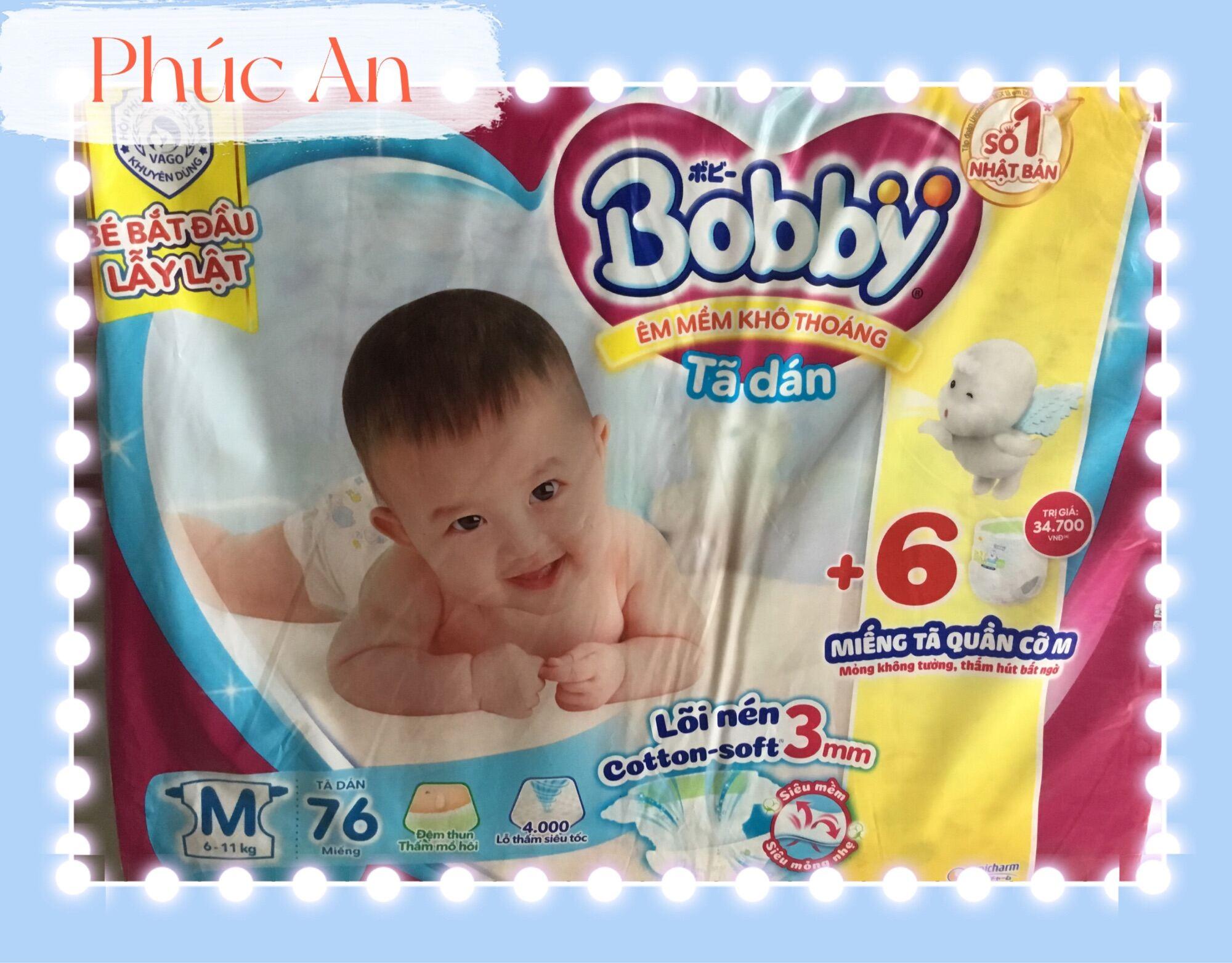 Tã Dán Trẻ Em Bobby Size M 76 Miếng ( M76 Cho Bé 6 Đến 11 Kg) Êm Mềm Khô Thoáng - Bỉm Dán Bobby Size M