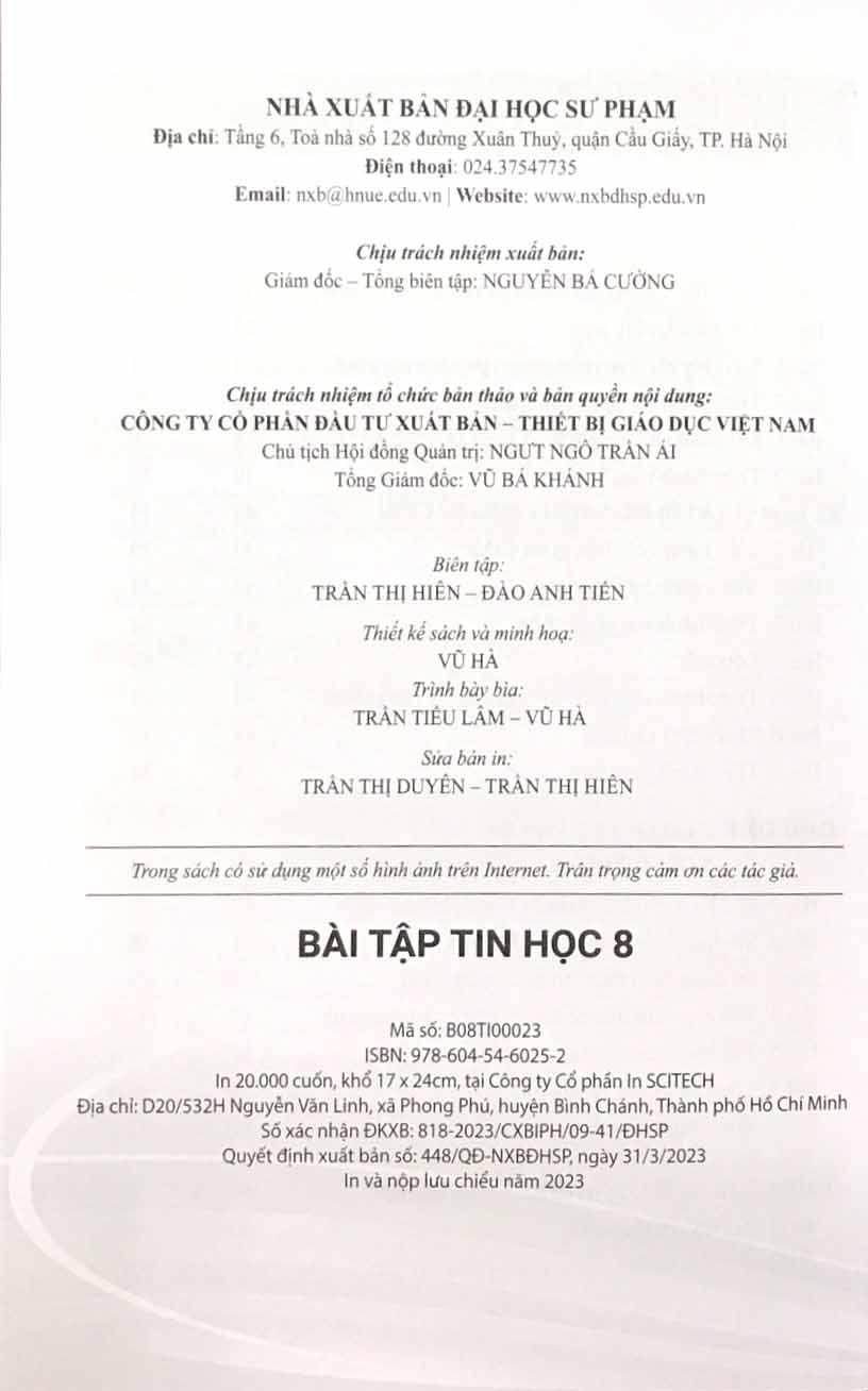 Sách Giáo Khoa Bài Tập Tin Học 8 (Cánh Diều) (Chuẩn)