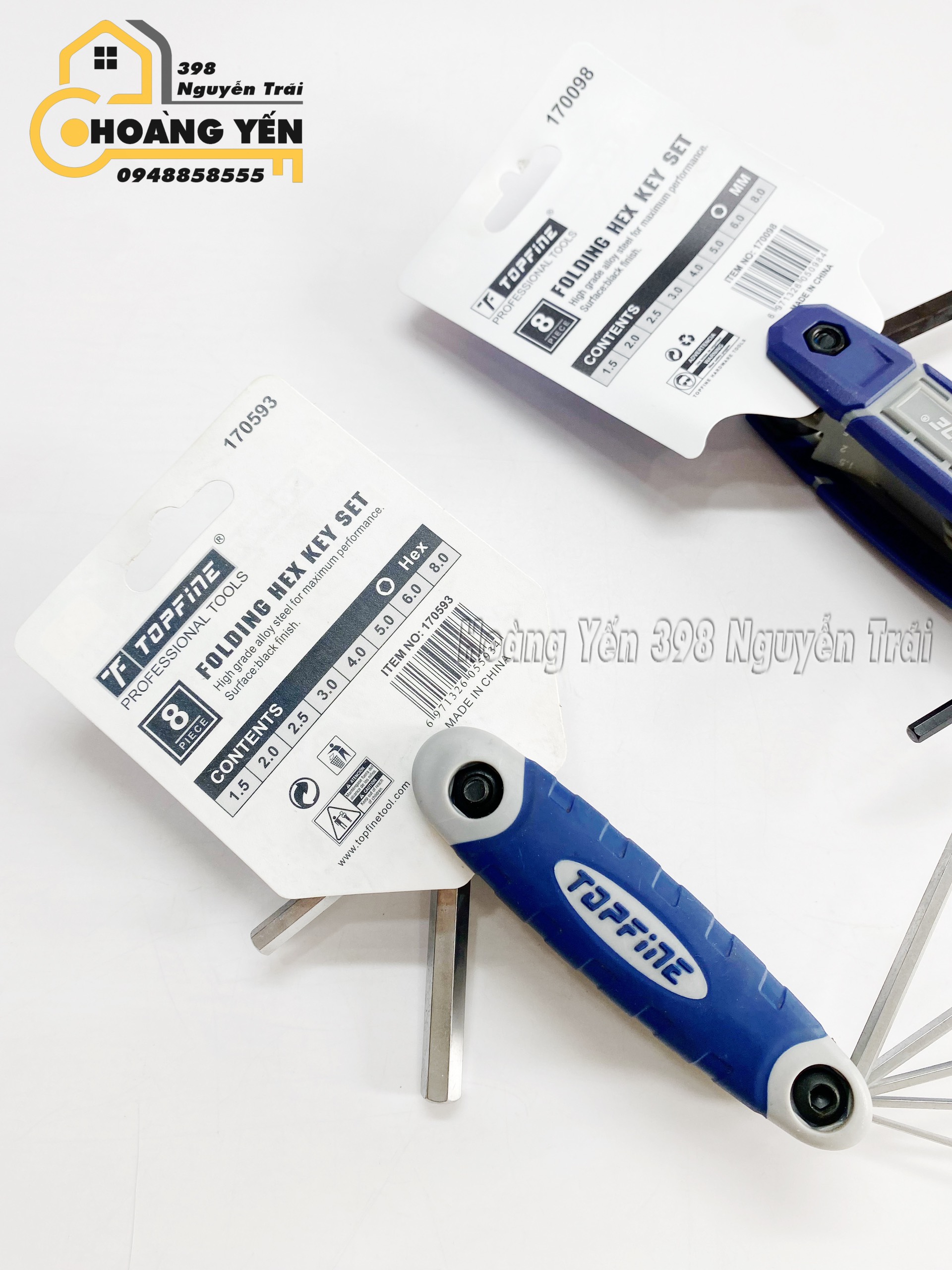 Bộ lục giác gập Thép CRV siêu cứng 8 chi tiết TOPFINE 170593, 170098 Bộ lục giác tránh rơi vãi
