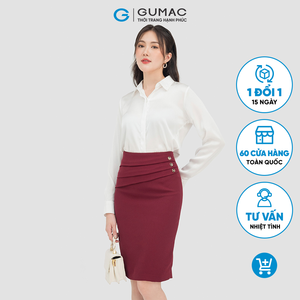 Chân váy dáng ôm GUMAC VC07024 eo xếp ly tạo kiểu