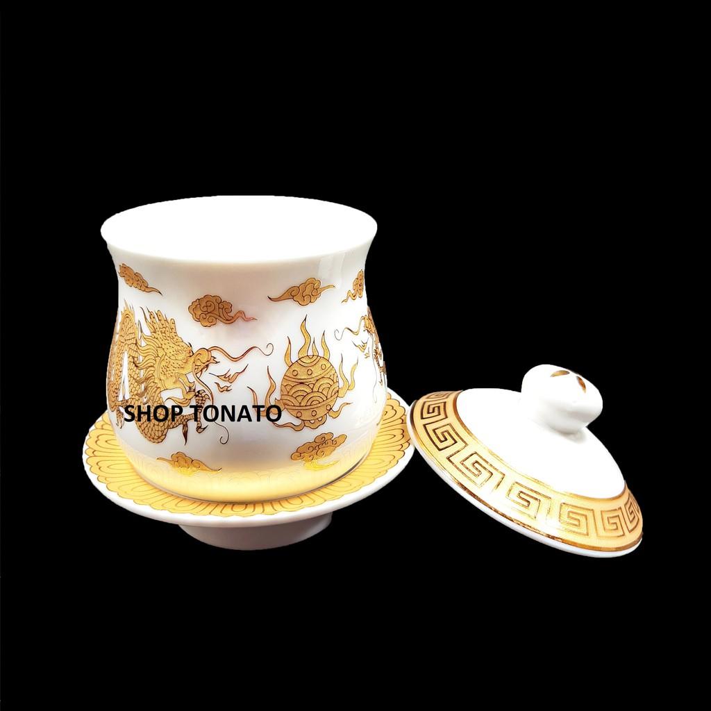 CHUNG NẮP ĐẬY, LY NẮP RỒNG TRẮNG 2128 CAO 11.5CM