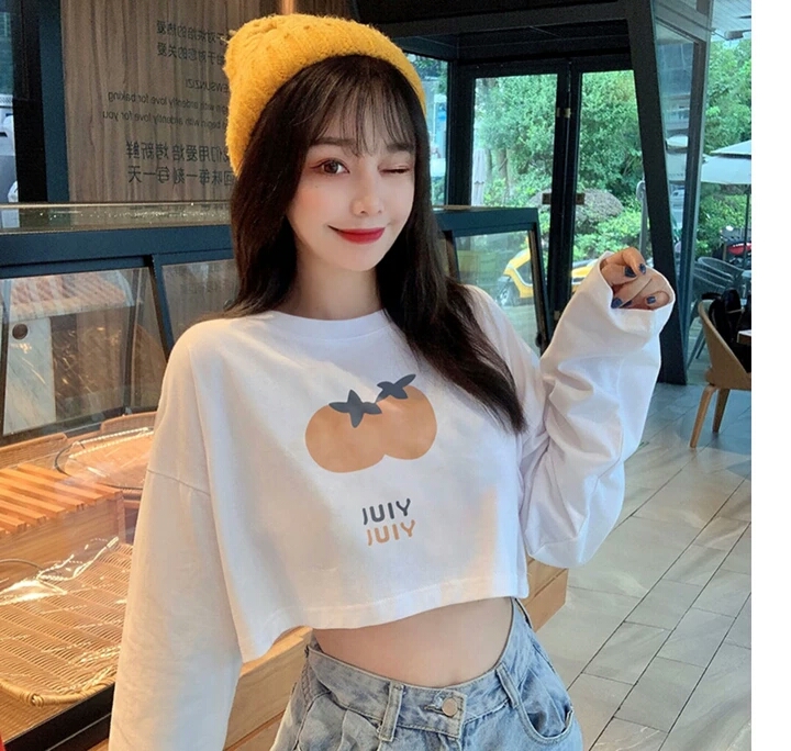 Áo croptop tay dài form rộng in hình cà chua