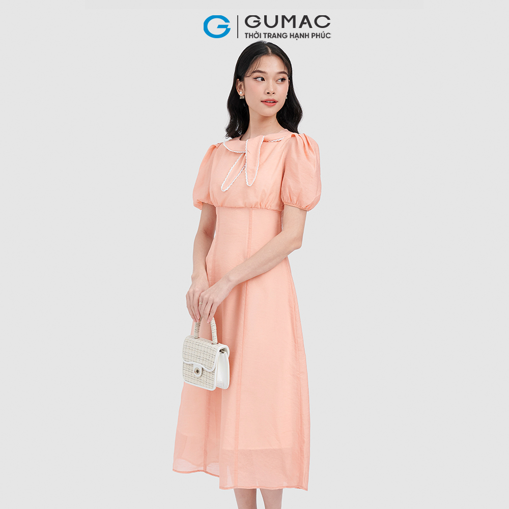 Đầm form A GUMAC DC12033 cổ nơ viền ren thanh lịch