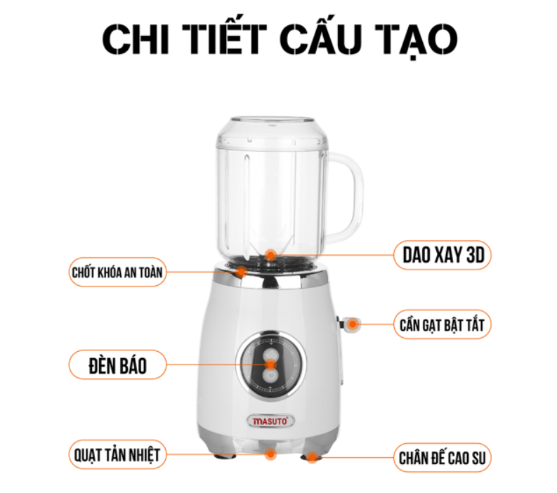 Máy Xay Sinh Tố 2 Cối MASUTO BL399B Tiêu Chuẩn Nhật Bản Dung Tích 0.6 Lít Công Suất 300 W - Hàng Chính Hãng