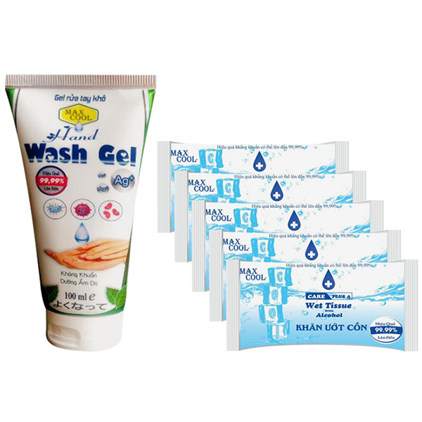 1 tubes Gel rửa tay khô Max Cool tặng 5 khăn ướt cồn