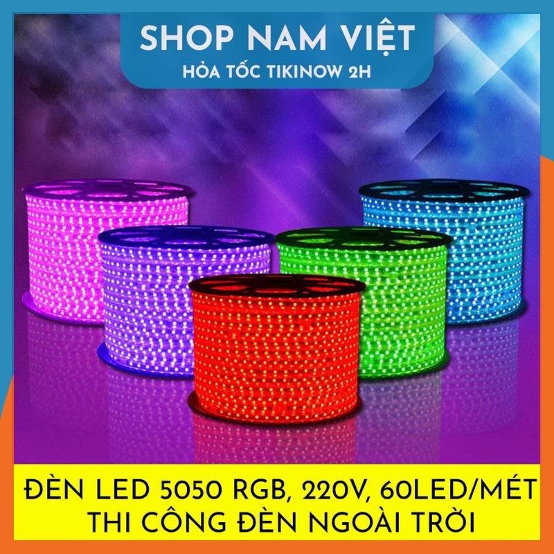 Dây Led 5050 RGB 220V Kèm Nguồn + Remote - Trang Trí Ngoài Trời