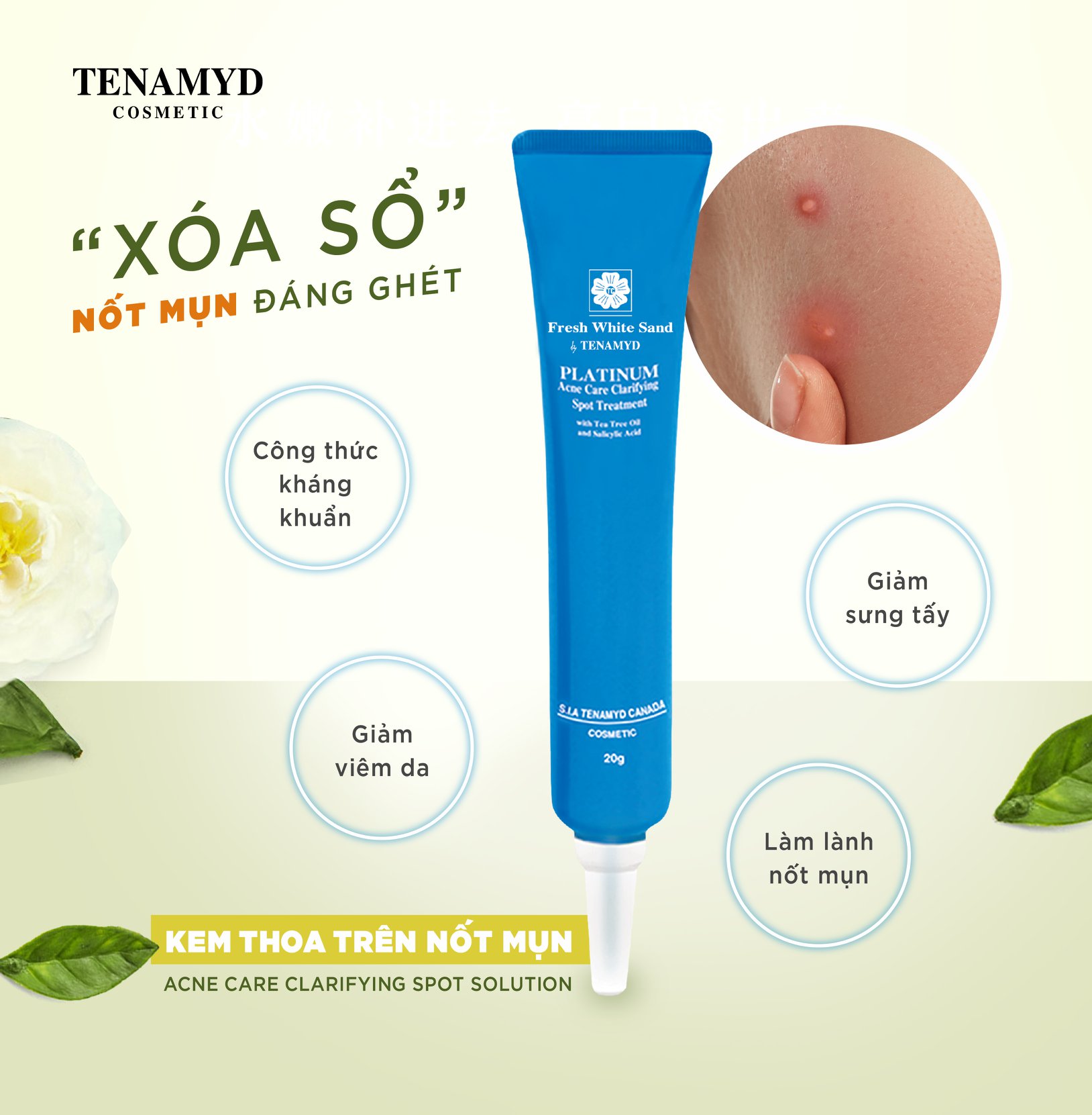 Kem thoa trên nốt mụn TENAMYD Platinum Acne Care Clarifying Spot Solution 20g