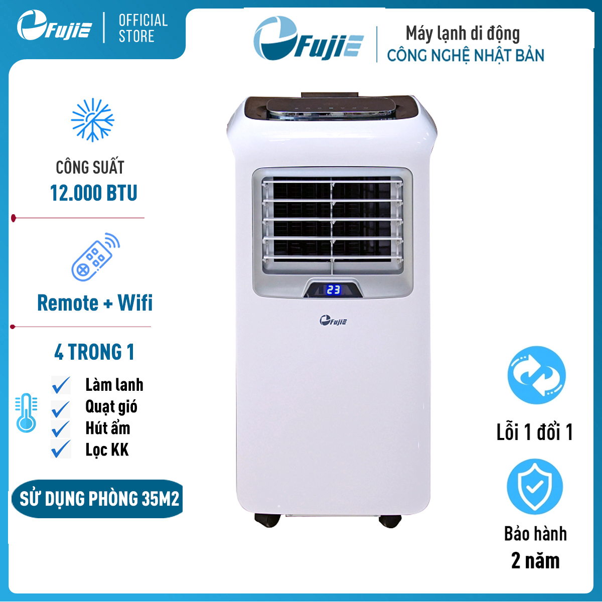 Máy lạnh di động 12.000 BTU FujiE, điều hòa di động mini thông minh điều khiển qua App không cần lắp đặt - Hàng chính hãng