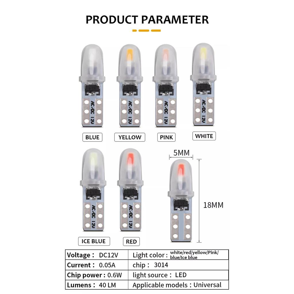 Đèn Led T5 Gắn Thay Thế Demi Xe Máy, Mặt Đồng Hồ Ô Tô T5 COB Silicone DC 12V