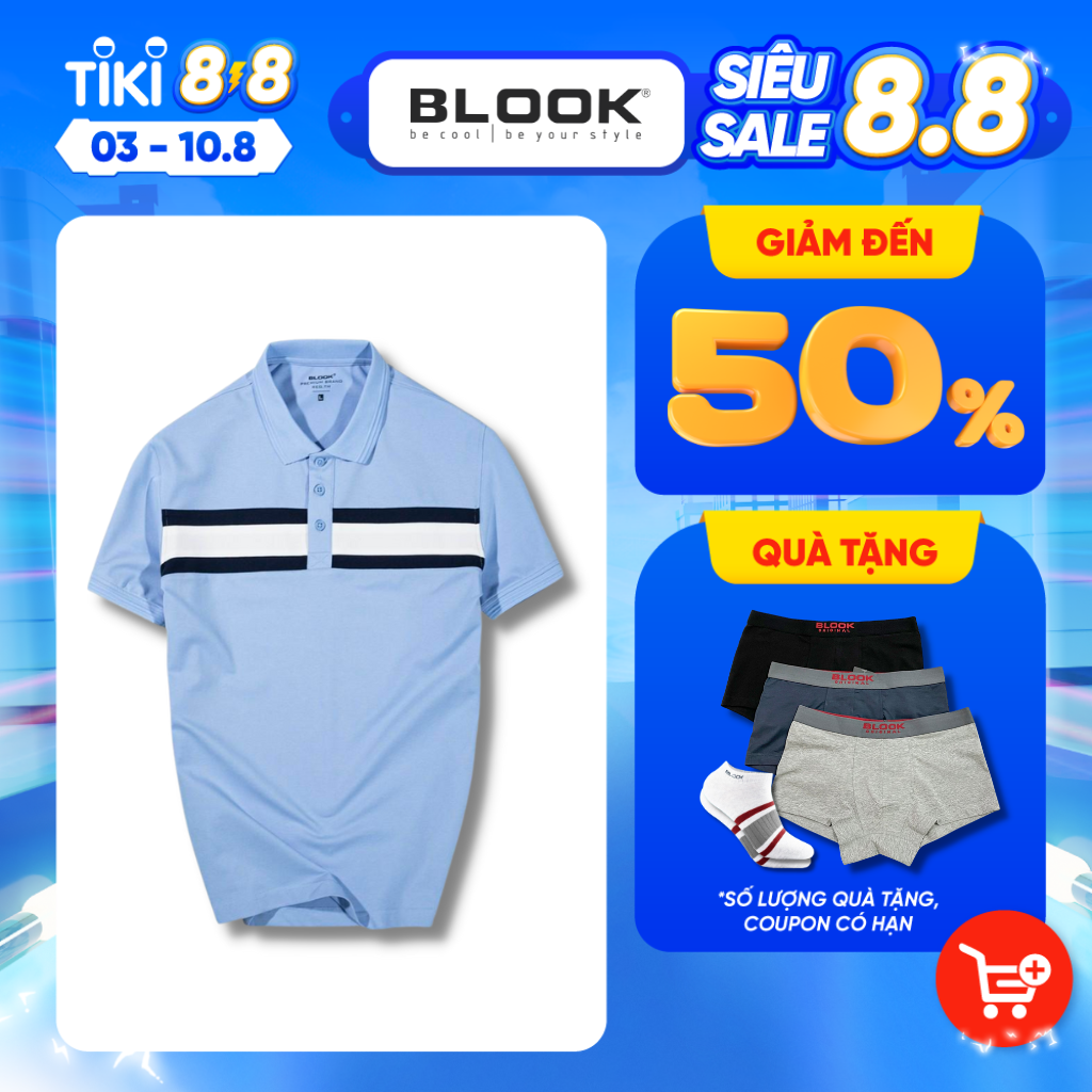 Áo Polo nam cổ bẻ BLOOK Vải thun cá sấu co giãn, Xanh Denim mã 35524