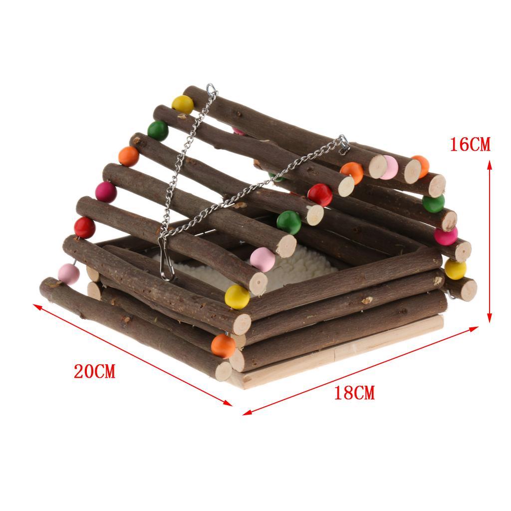 Wooden Pet Parrot Hammock Swing Toy Hamster Branch Playground For Bird Cage