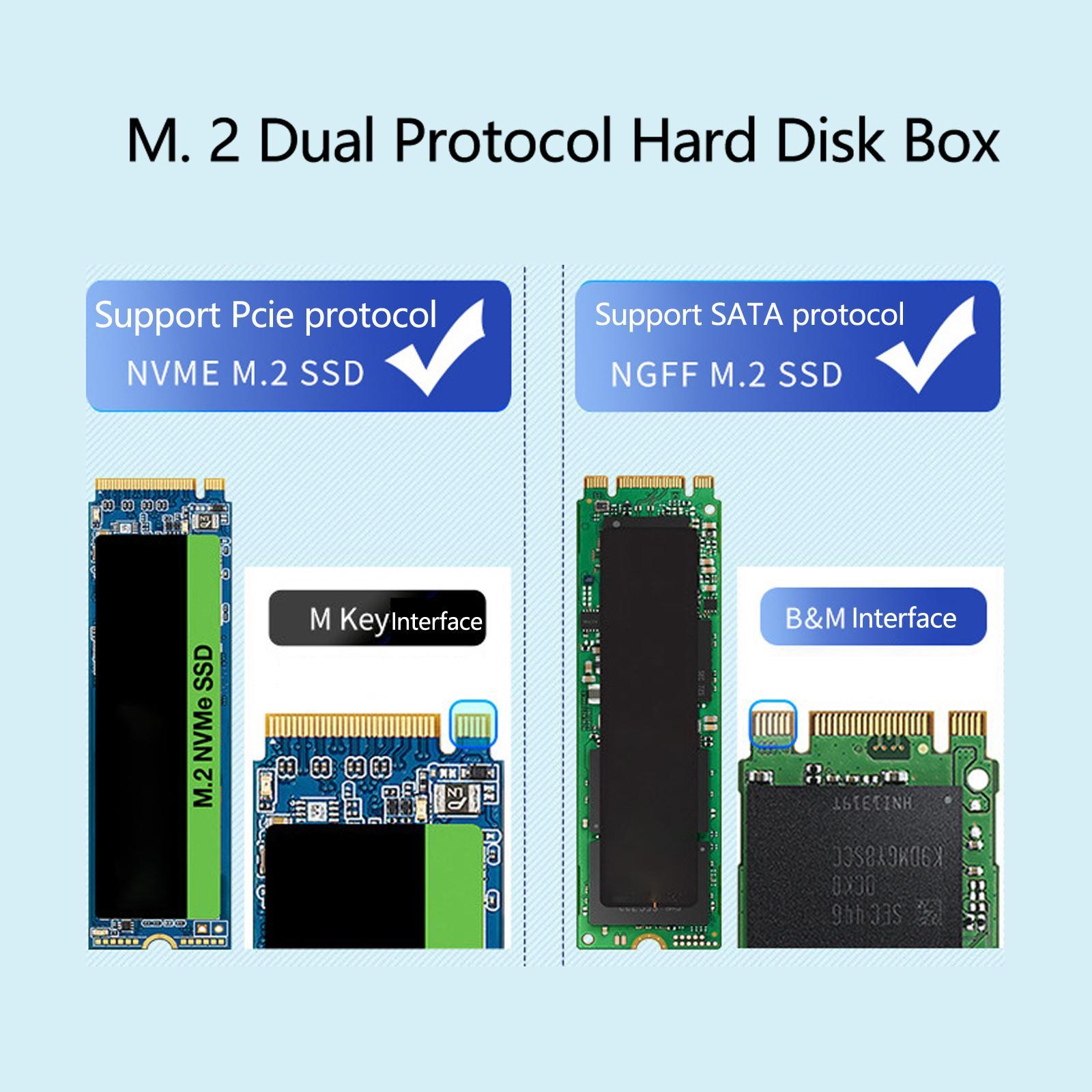 USB3.1 Type-C M.2 NVMe Enclosure, PCIe/ NGFF SATA Box, External Drive Case for 2230/2242/2260/2280