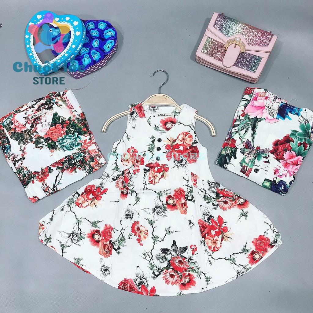 Váy đầm bé gái lanh lụa hoa to cho bé từ 8kg đến 30kg