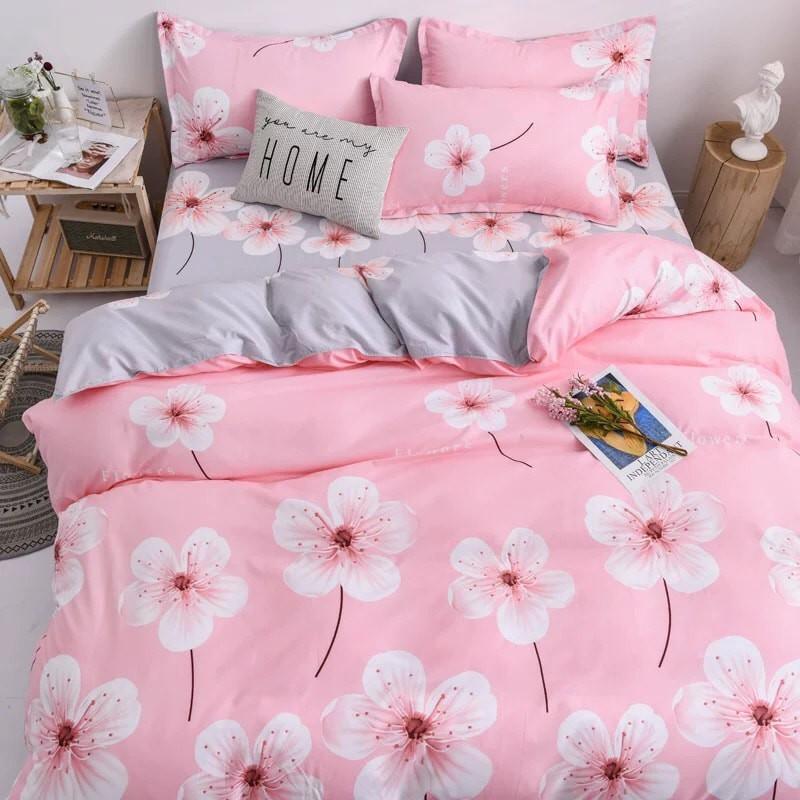 Set ga gối chăn mùa hè cottong poly 4 món hàng nhập khẩu họa tiết Hoa lá