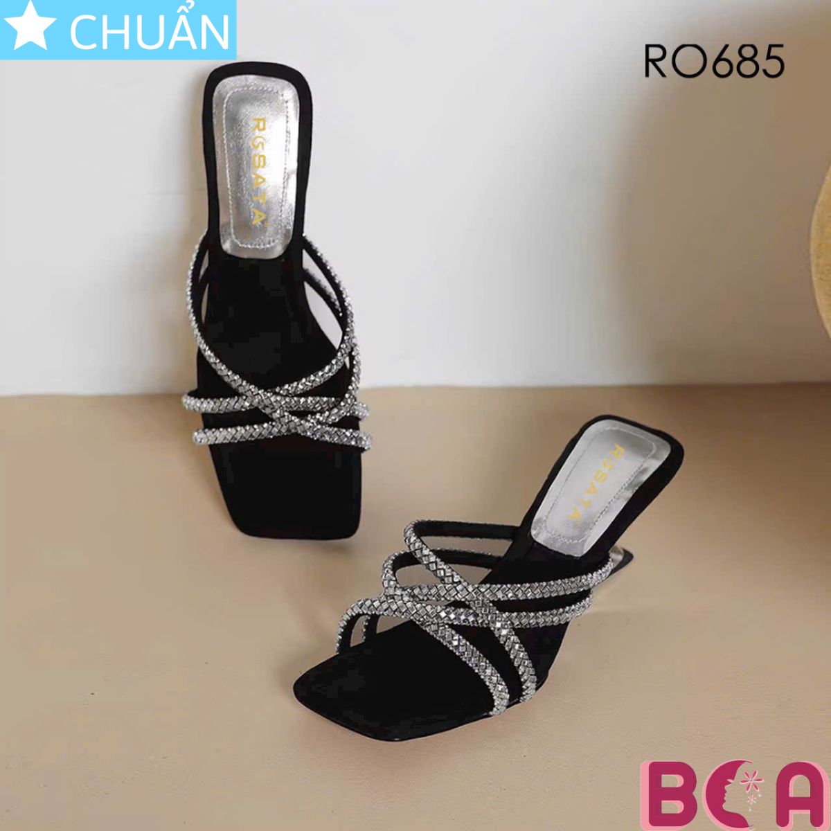 Dép Guốc Nữ Cao Gót 5cm RO685 ROSATA tại BCASHOP Thiết Kế Sang Trọng Với Da Nhung Cao Cấp, Kiểu Dáng Thời Thượng