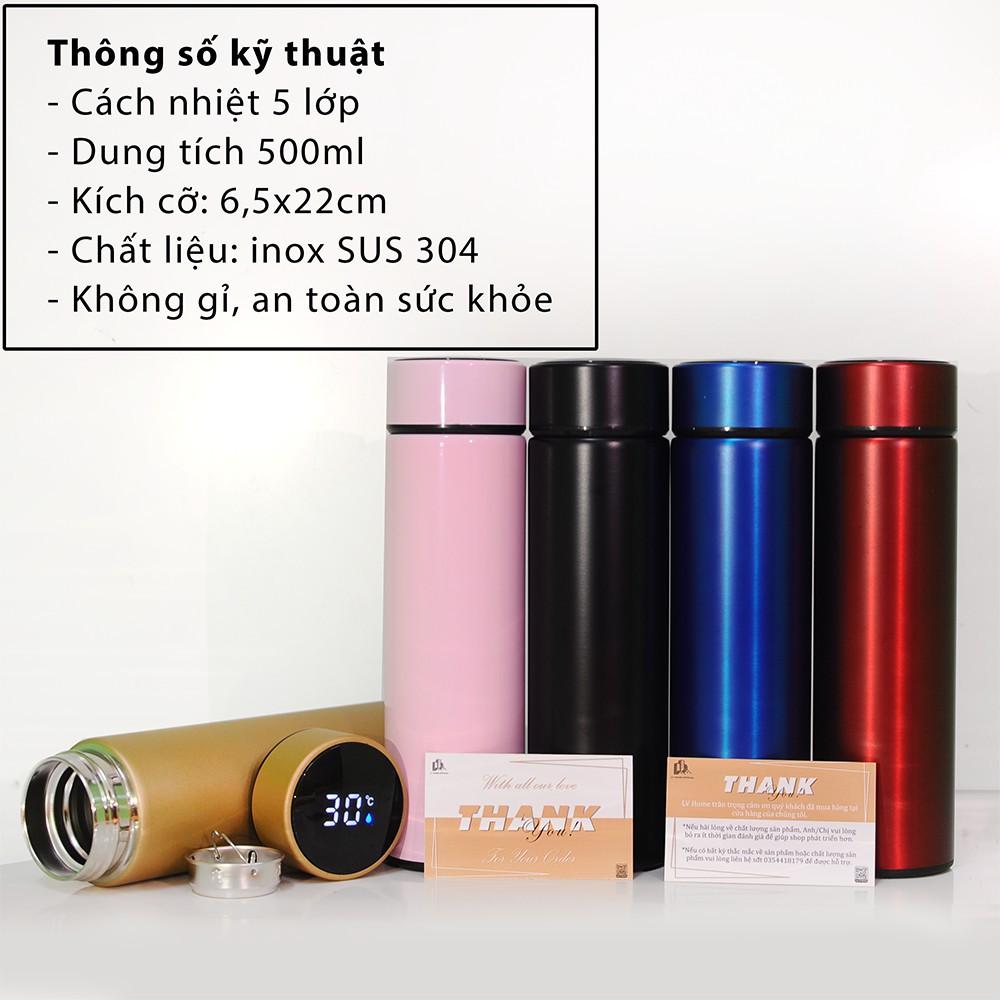 Bình giữ nhiệt ly giữ nhiệt nắp cảm ứng hiển thị nhiệt độ inox 304 dung tích 500ml