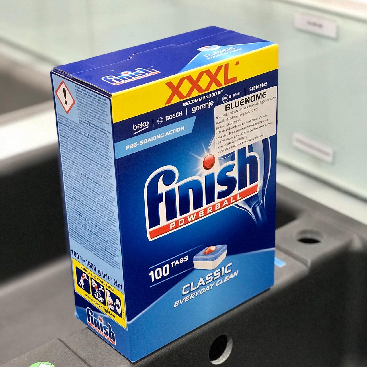 Combo Viên rửa bát Finish Classic 100 viên + Muối Finish 1.2kg + Nước làm bóng Finish 400ml