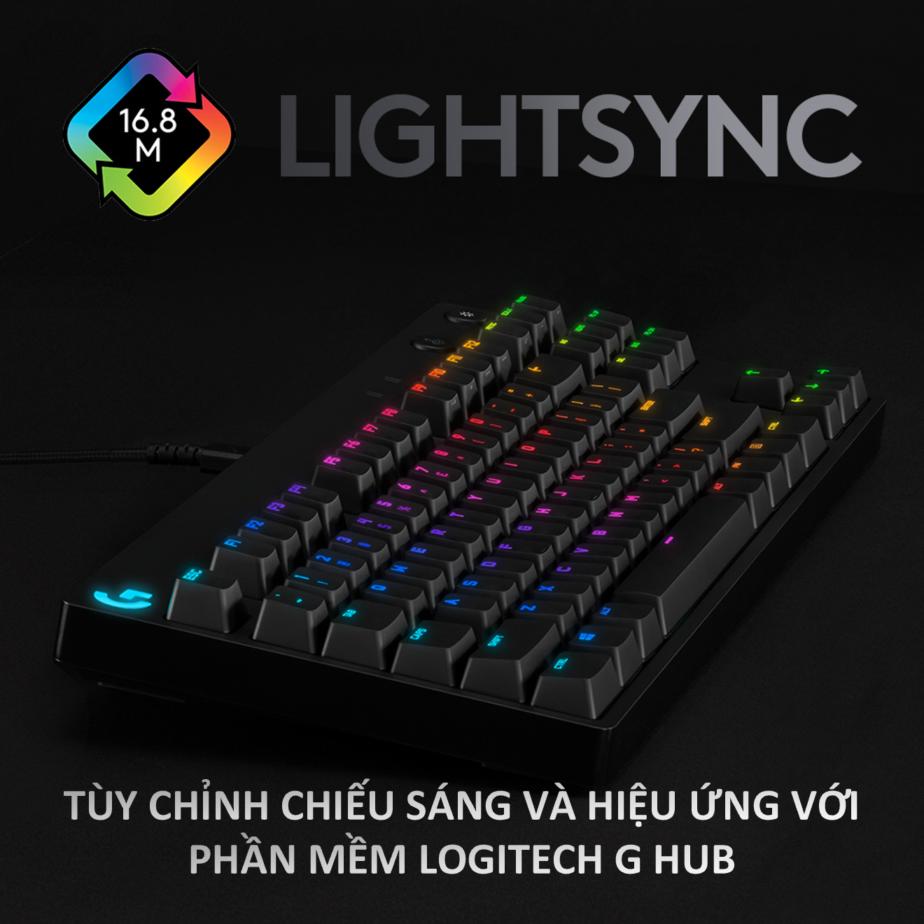 Bàn phím game cơ học Logitech Pro X - Không phím số, nhỏ gọn, switch GX có thể hoán đổi, RGB Lightsync - Hàng chính hãng